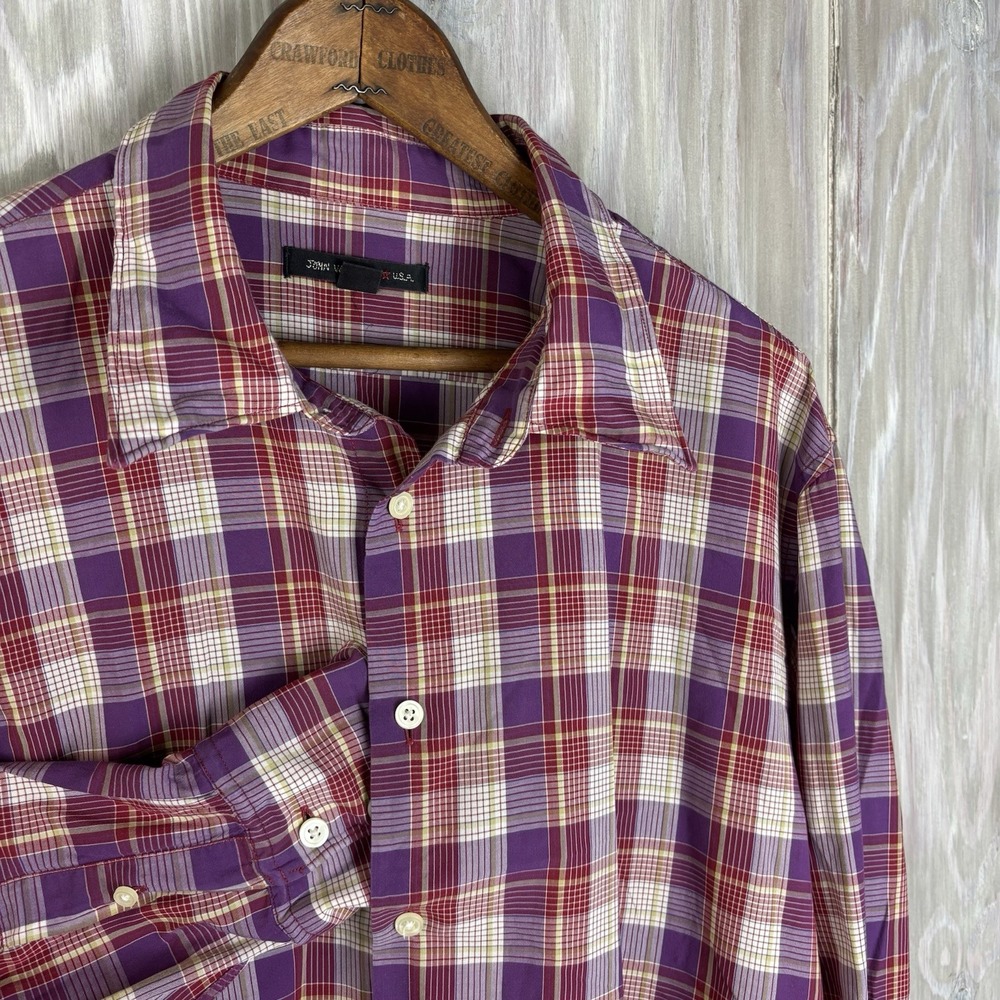 John Varvatos Purple & Red Plaid Casual Long Sleeve Shirt L Button Up